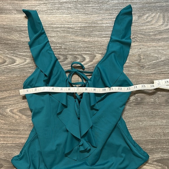 Becca Medium Green Socialite Ruffle One Piece Plunge Swimsuit Bathing Suit - Picture 7 of 11